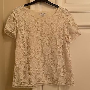 Madewell white cotton lace short sleeve top